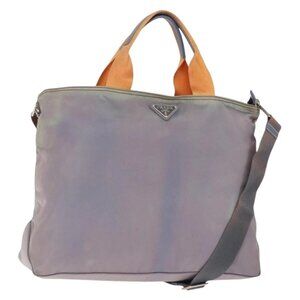 PRADA Tote Bag Nylon 2way Purple Orange Auth ki5999